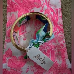 NWT Lilly Pulitzer Gold Bangle with fabric Lydia the Lion GWP bracelet New